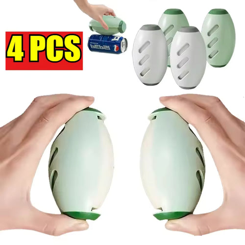 Pet hair remover roller ball 4-pack held in two hands, green and white